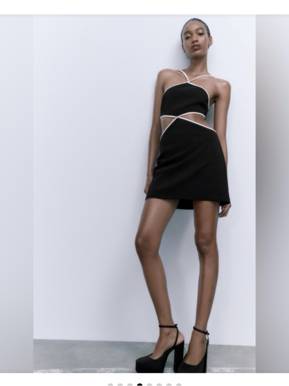Zara Black Mini Dress with White Trim Cutouts - Picture 2 of 3